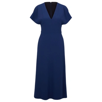 Shop Hugo Boss Slim-fit Long-length Dress With V Neckline In Blue