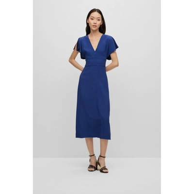 Shop Hugo Boss Slim-fit Long-length Dress With V Neckline In Blue