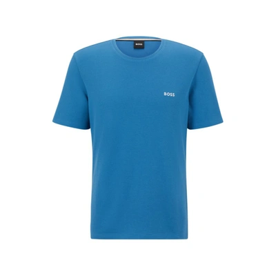 Shop Hugo Boss Cotton-blend Pajama T-shirt With Embroidered Logo In Blue