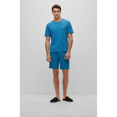 Shop Hugo Boss Cotton-blend Pajama T-shirt With Embroidered Logo In Blue