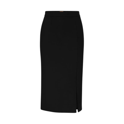 Shop Hugo Boss High-waisted Pencil Skirt With Front Slit In Black