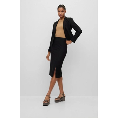 Shop Hugo Boss High-waisted Pencil Skirt With Front Slit In Black