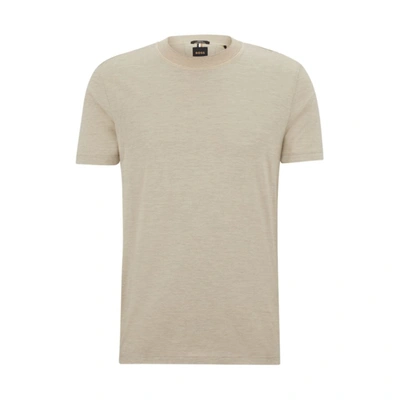Shop Hugo Boss Silk-cotton Slim-fit T-shirt With Fineline Stripes In Beige