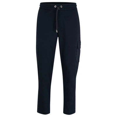Shop Hugo Boss Mercerized-cotton Tracksuit Bottoms With Insert Details In Blue