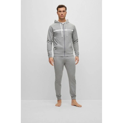 Shop Hugo Boss Cotton-terry Tracksuit Bottoms With Stripe And Logo In Grey