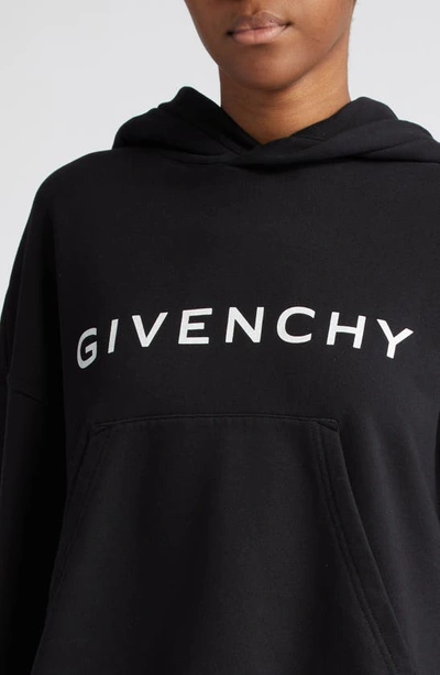 Shop Givenchy Logo Crop Graphic Hoodie In Black