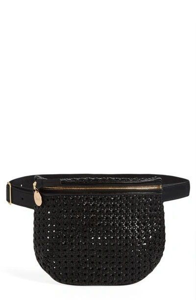 Clare V. Woven Leather Belt Bag in Black Rattan
