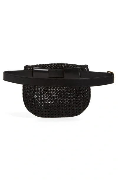 Shop Clare V . Woven Leather Belt Bag In Black Rattan
