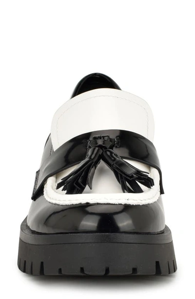 Nine West Garry Platform Tassel Loafer In Black/ White
