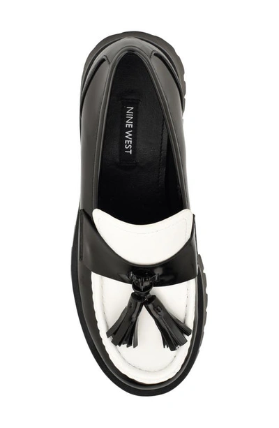 Nine West Garry Platform Tassel Loafer In Black/ White
