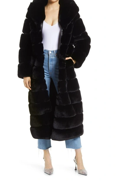 Azalea Wang Faux Fur Midi Coat In Black