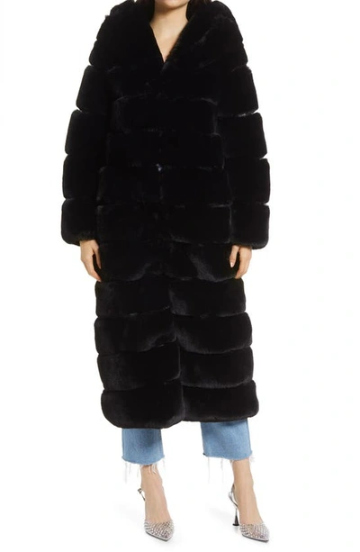 Azalea Wang Faux Fur Midi Coat In Black
