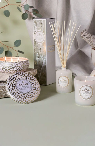 Voluspa Eucalyptus & White Sage Three Wick Tin Candle 12 Oz. In Eucalyptus