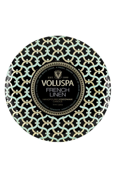 Voluspa French Linen Three-wick Tin Candle In French Linen
