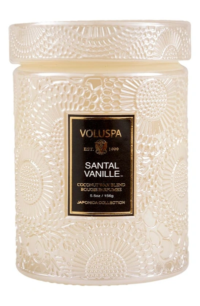 Voluspa Santal Vanille Mini Tall Embossed Glass Jar Candle With Lid In Santal Vanille Jar