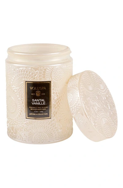 Voluspa Santal Vanille Mini Tall Embossed Glass Jar Candle With Lid In Santal Vanille Jar