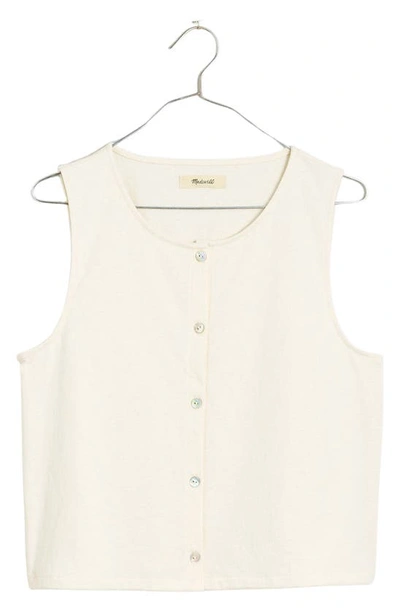 Shop Madewell Crewneck Button-up Cotton Crop Tank In Heather Cream