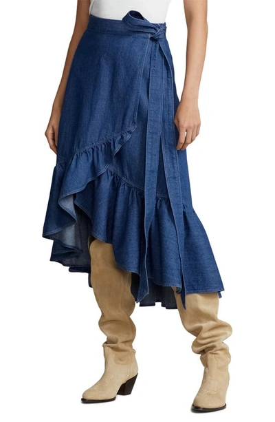 Shop Polo Ralph Lauren High Waist Wrap Skirt In Indigo