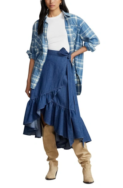 Polo Ralph Lauren Women's Ruffled Chambray Wrap Skirt In Indigo