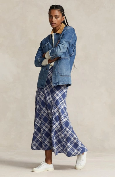 Shop Polo Ralph Lauren Plaid Linen Maxi Skirt In 1477 Blue Multi Plaid