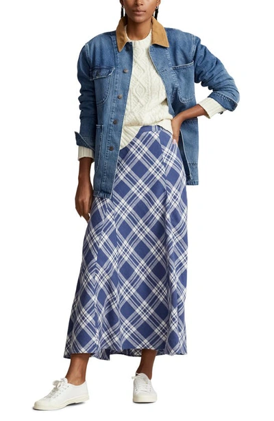 Shop Polo Ralph Lauren Plaid Linen Maxi Skirt In 1477 Blue Multi Plaid