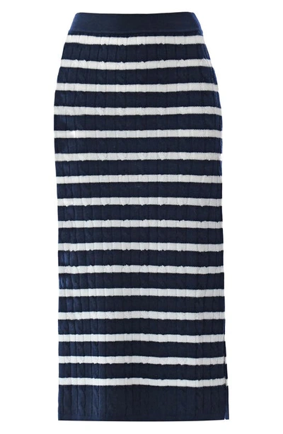 Shop Polo Ralph Lauren Stripe Wool Blend Skirt In Hunter Navy/ Cream