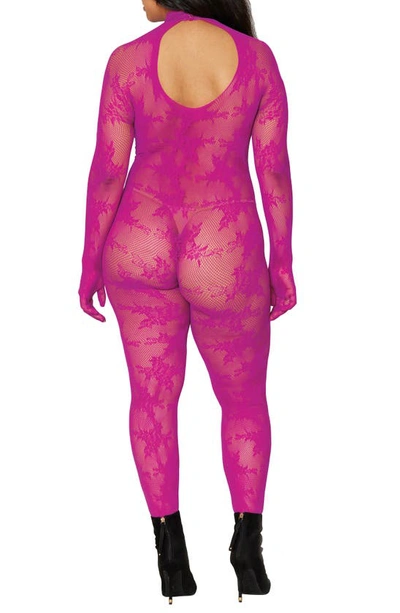 Dreamgirl Fishnet Glove Body Stocking In Azalea