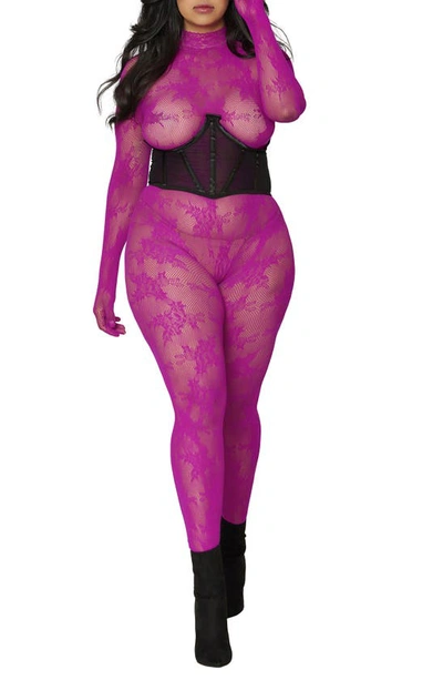 Dreamgirl Fishnet Glove Body Stocking In Azalea