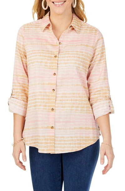 Shop Foxcroft Zoey Northern Lights Tie Dye Cotton Sateen Button-up Shirt In Pink Whisper