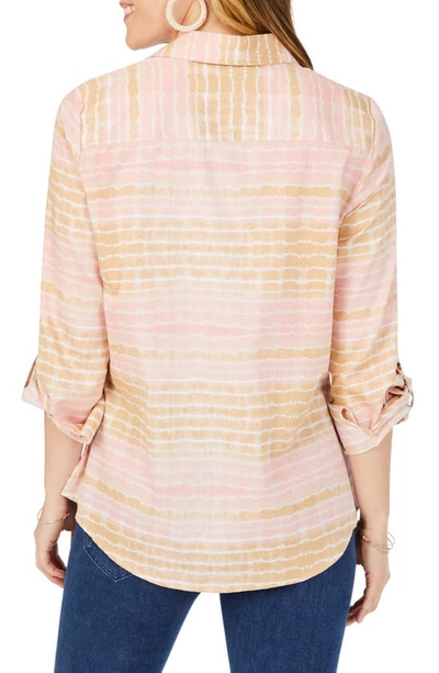 Shop Foxcroft Zoey Northern Lights Tie Dye Cotton Sateen Button-up Shirt In Pink Whisper