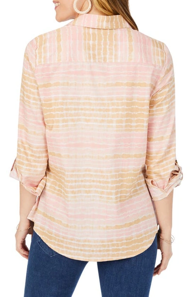 Foxcroft Zoey Northern Lights Tie Dye Cotton Sateen Button-up Shirt In Pink Whisper