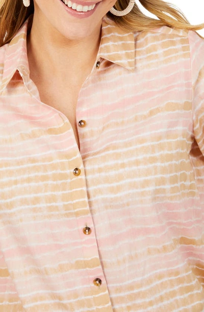 Foxcroft Zoey Northern Lights Tie Dye Cotton Sateen Button-up Shirt In Pink Whisper