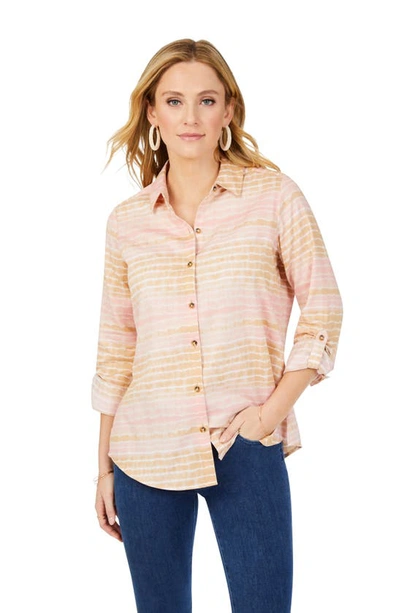 Foxcroft Zoey Northern Lights Tie Dye Cotton Sateen Button-up Shirt In Pink Whisper