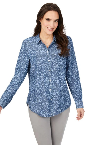 Shop Foxcroft Haven Cheetah Print Button-up Tunic Top In Navy