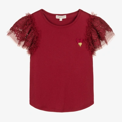 Shop Angel's Face Girls Red Cotton Lace Sleeve T-shirt