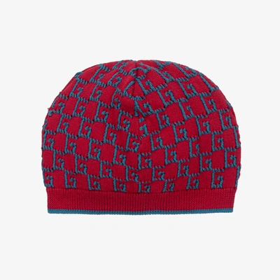 Shop Gucci Baby Boys Red Square G Knitted Cotton Hat