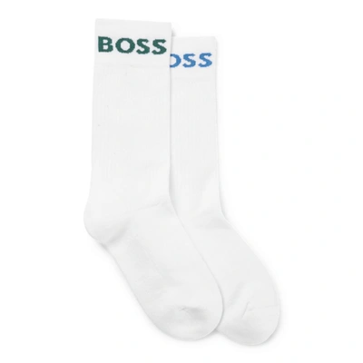 Shop Hugo Boss Two-pack Of Short Logo Socks In A Cotton Blend In White