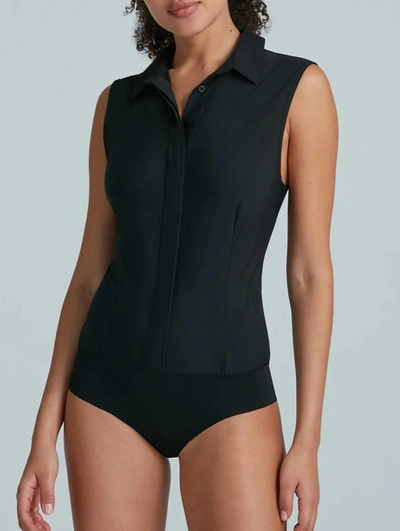 Shop Commando Classic Sleeveless Button Down Bodysuit In Black