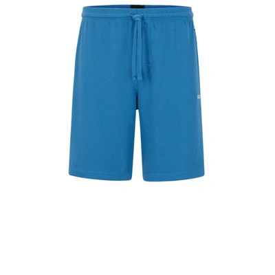 Shop Hugo Boss Cotton-blend Pajama Shorts With Embroidered Logo In Blue
