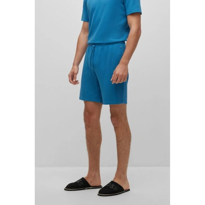Shop Hugo Boss Cotton-blend Pajama Shorts With Embroidered Logo In Blue
