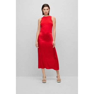 Shop Hugo Boss Slim-fit Sleeveless Dress In Tonal Fabrics In Red