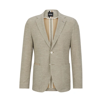 Shop Hugo Boss Regular-fit Jacket In Micro-patterned Cloth In Beige
