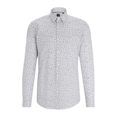 Shop Hugo Boss Slim-fit Shirt In Printed Stretch Cotton In White