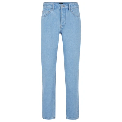 Shop Hugo Boss Tapered-fit Jeans In Blue Pure-cotton Denim