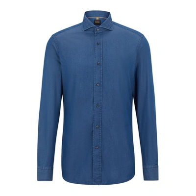 Shop Hugo Boss Slim-fit Shirt In Pure-cotton Denim In Blue