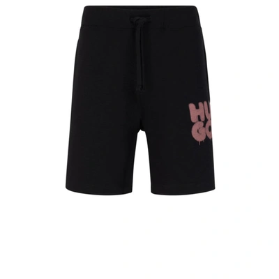 Shop Hugo Cotton-terry Shorts With Graffiti-style Stacked Logo In Black