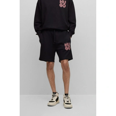 Shop Hugo Cotton-terry Shorts With Graffiti-style Stacked Logo In Black