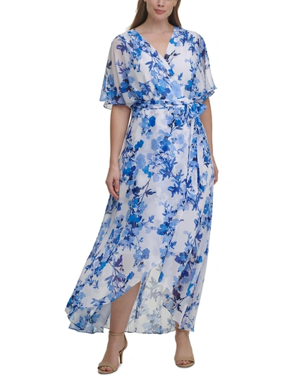 Shop Jessica Howard Plus Womens Floral Chiffon Maxi Dress In Blue