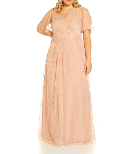 Shop Adrianna Papell Plus Womens Glitter Maxi Evening Dress In Beige