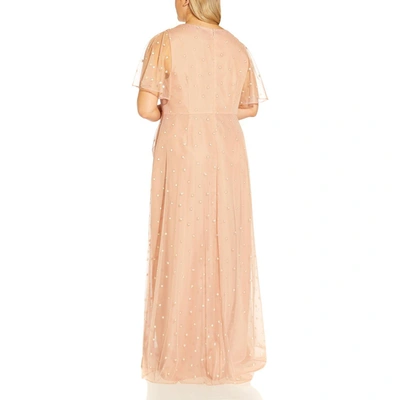 Shop Adrianna Papell Plus Womens Glitter Maxi Evening Dress In Beige